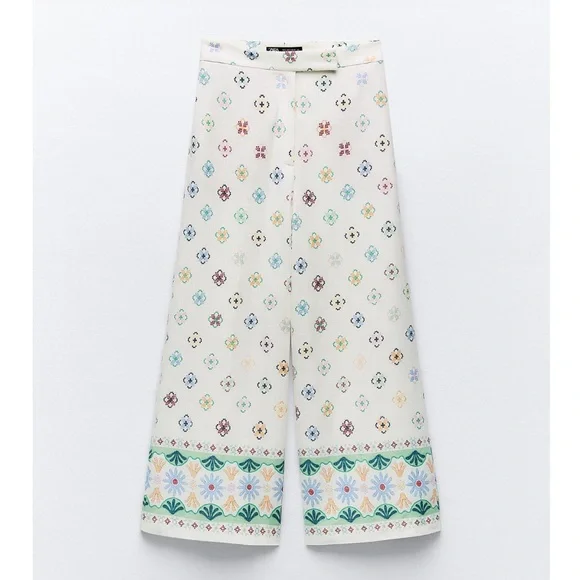 Zara PRINTED LINE BLEND CULOTTES - Picture 1 of 5